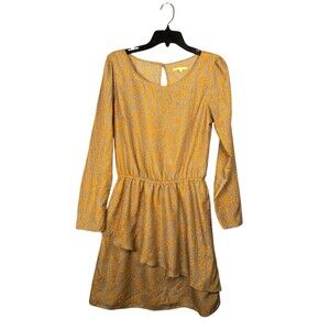 Gianni Bini Animal Print Ruffle Hem Mini Dress Orange Gray Long Sleeve Medium